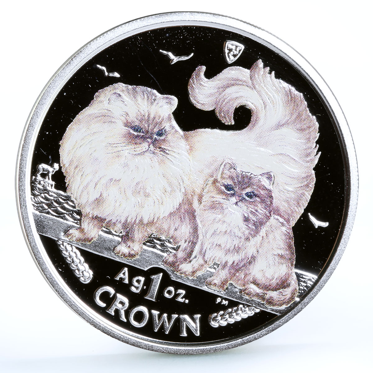 Isle of Man 1 crown Home Pets Two Chinchilla Cats Animals proof silver coin 2009