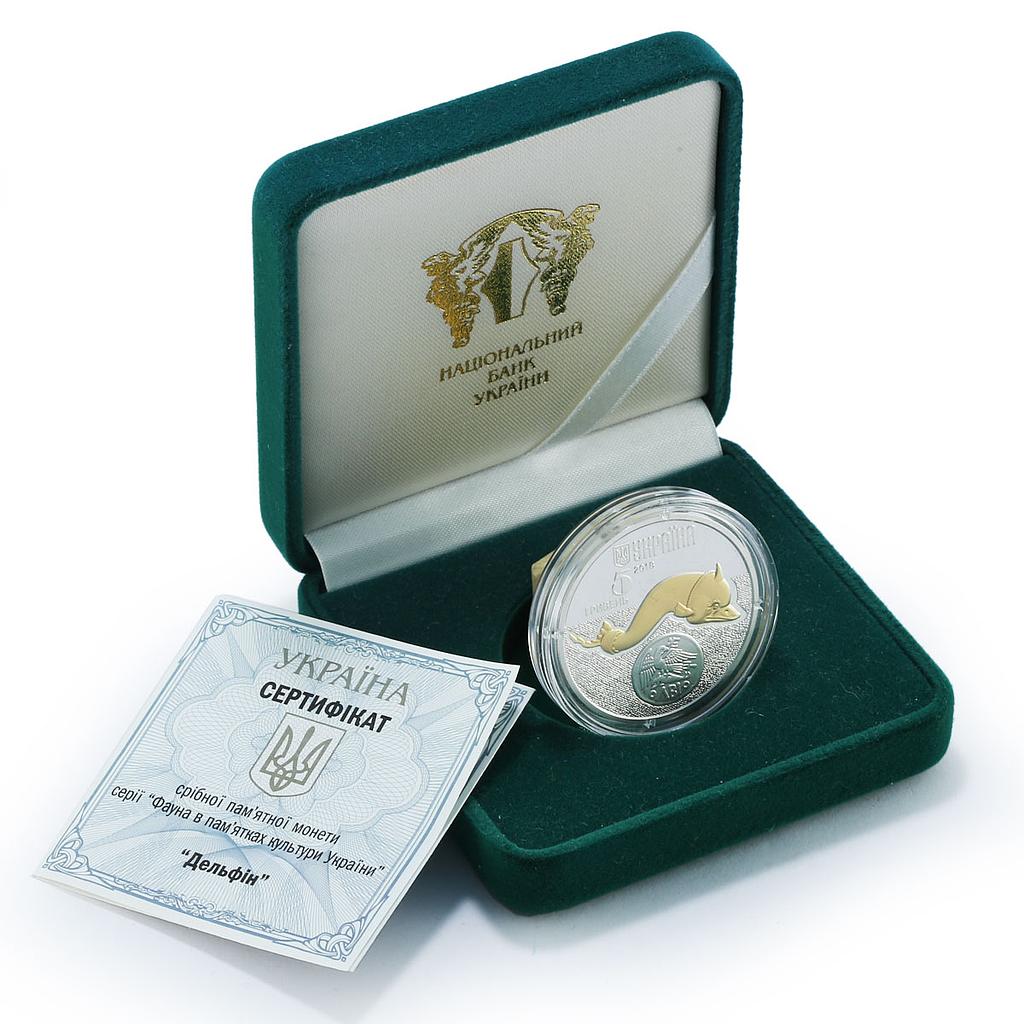 Ukraine 5 hryvnia Dolphin Marine Fauna gilded silver proof coin 2018