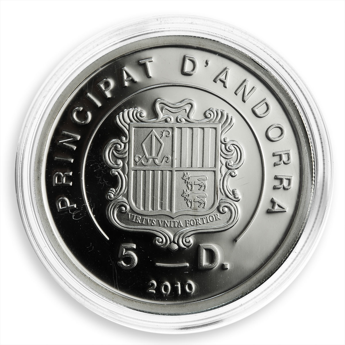 Andorra, 5 dinars, BROWN BEAR PYRENEES, wildlife, fauna, silver coin, 2010
