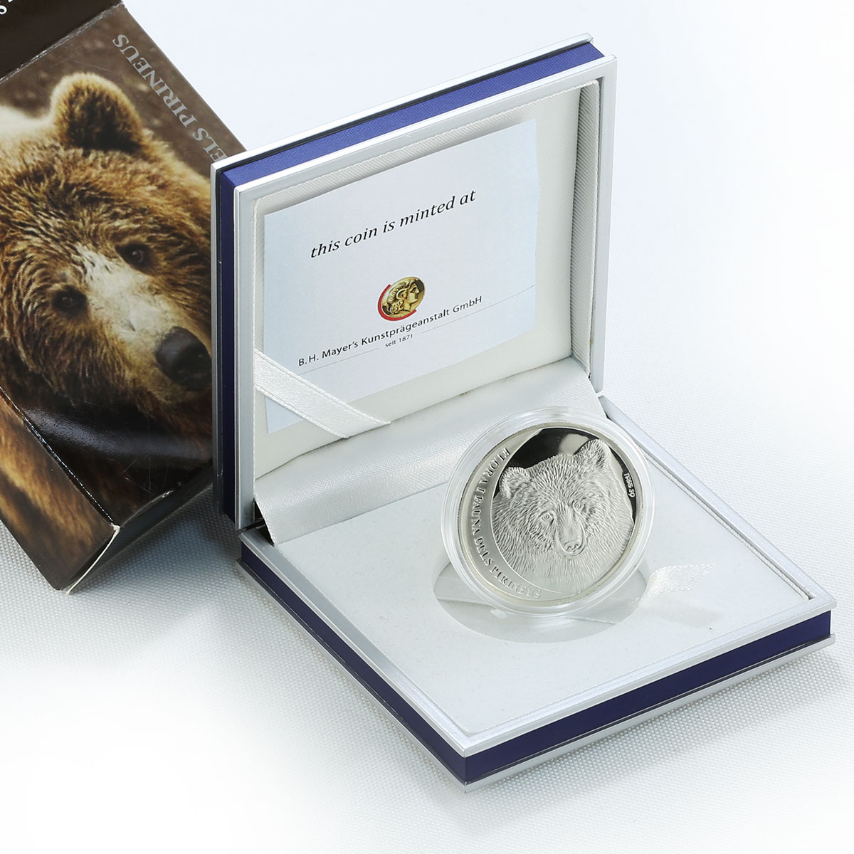 Andorra, 5 dinars, BROWN BEAR PYRENEES, wildlife, fauna, silver coin, 2010