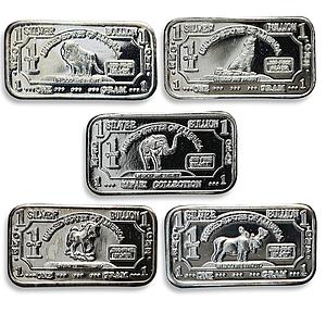 USA, set of bars 10, one gram of silver, animal, fauna