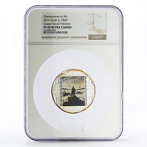 Cook Islands 20 dollars Caspar Art Wanderer Above Sea Fog PF69 NGC Ag coin 2016