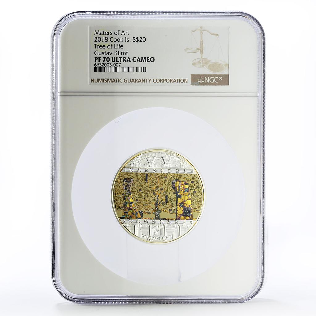 Cook Islands 20 dollars Gustav Klimt Art Tree of Life PF70 NGC silver coin 2018
