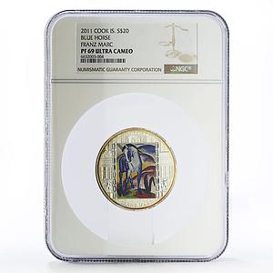 Cook Islands 20 dollars Franz Marc Art Blue Horse PF69 NGC silver coin 2011