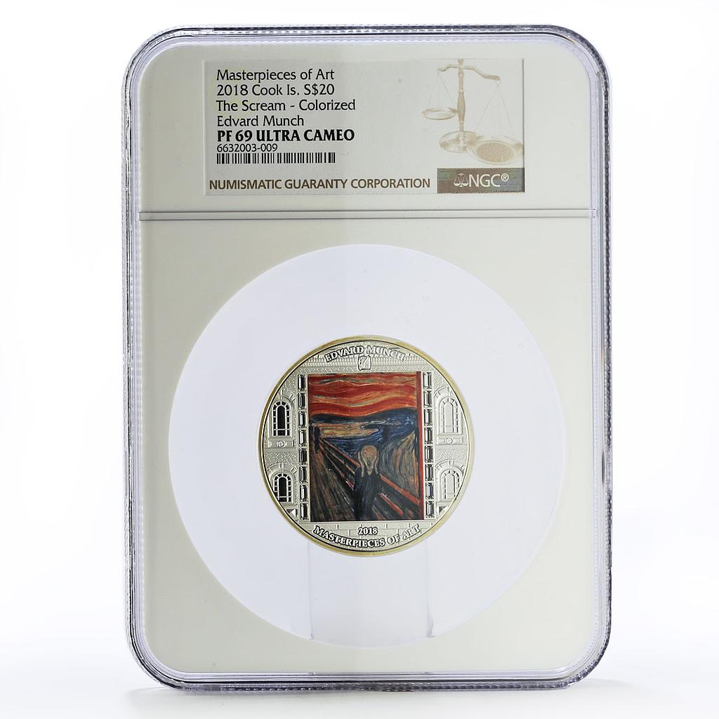 Cook Islands 20 dollars Edvard Munch Art The Scream PF69 NGC silver coin 2018