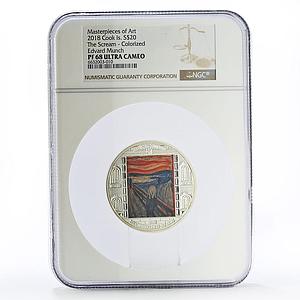 Cook Islands 20 dollars Edvard Munch Art The Scream PF68 NGC silver coin 2018