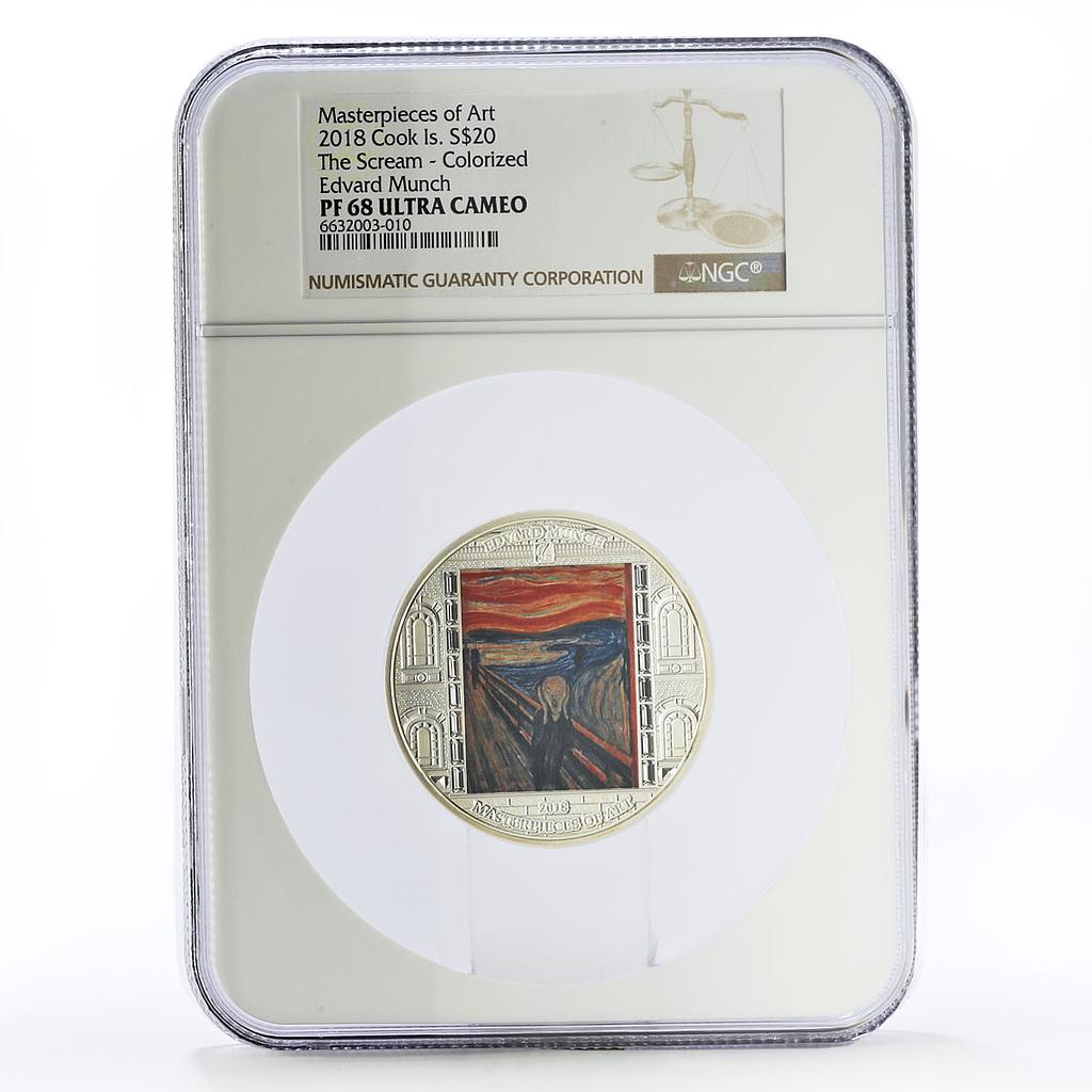 Cook Islands 20 dollars Edvard Munch Art The Scream PF68 NGC silver coin 2018