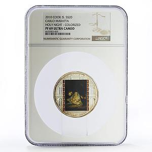 Cook Islands 20 dollars Carlo Maratta Art Holy Night PF69 NGC silver coin 2010