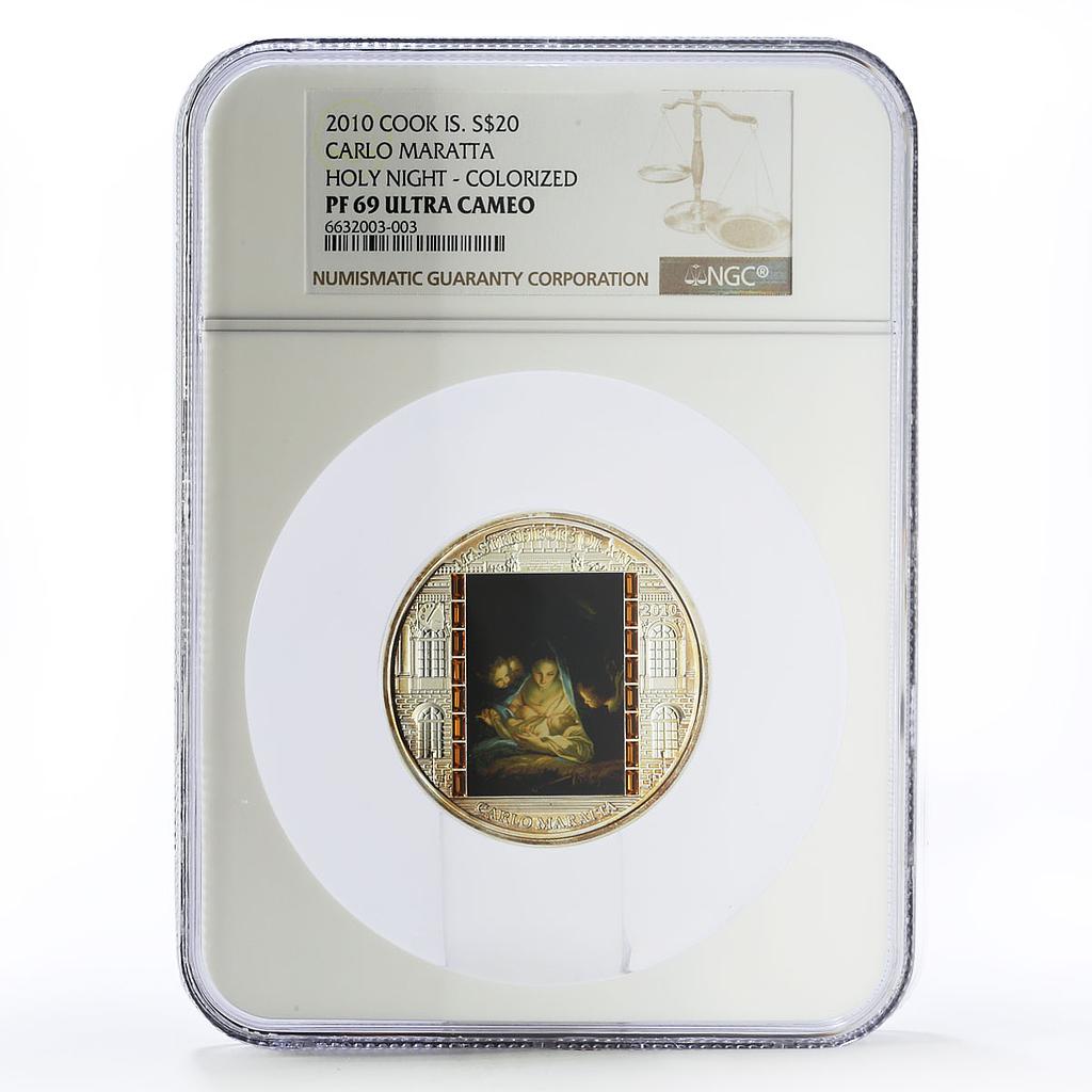 Cook Islands 20 dollars Carlo Maratta Art Holy Night PF69 NGC silver coin 2010