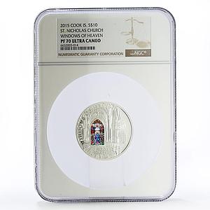 Cook Islands 10 dollars Saint Nicholas Church Stockholm PF70 NGC Ag coin 2015