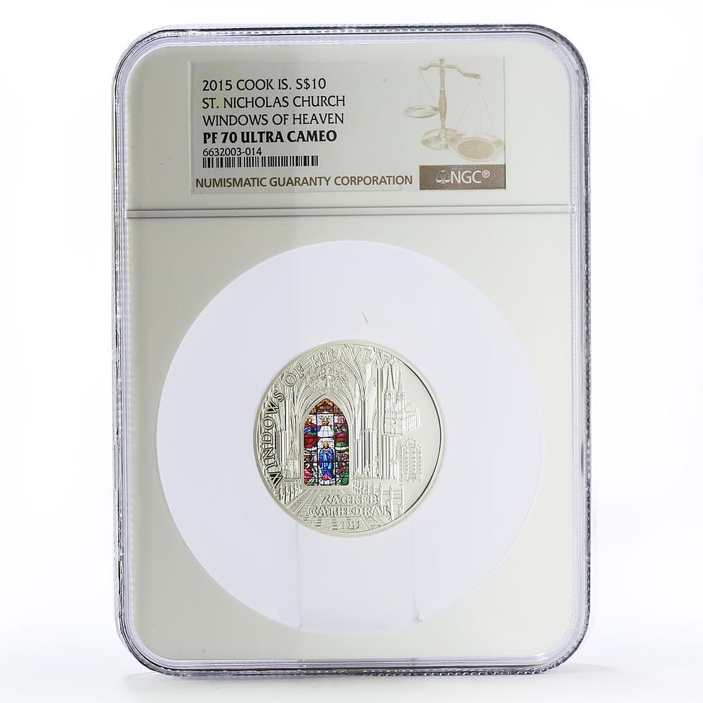 Cook Islands 10 dollars Saint Nicholas Church Stockholm PF70 NGC Ag coin 2015
