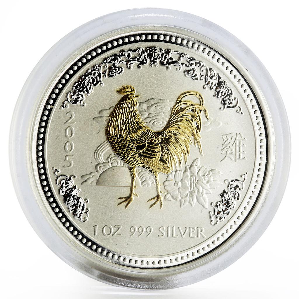 Australia 1 dollar Lunar Calendar I Year of the Rooster gilded silver coin 2005