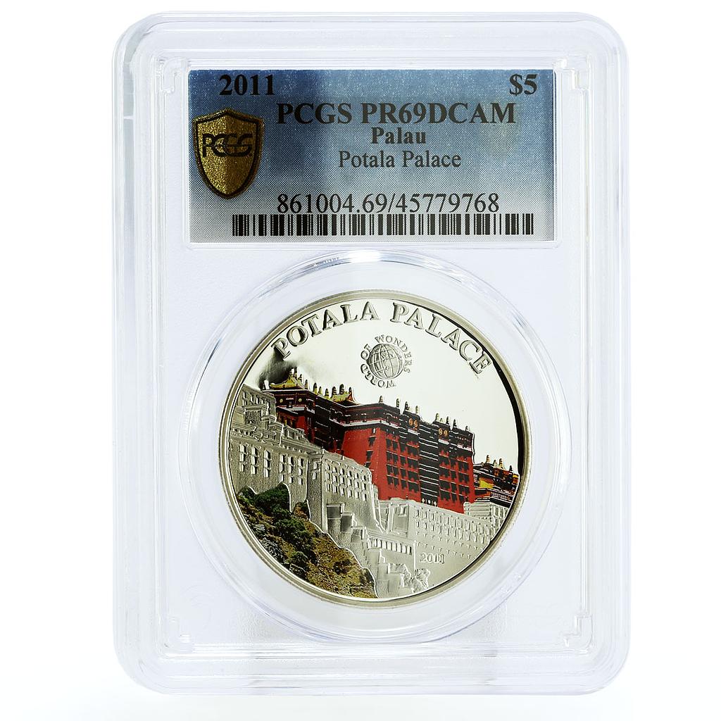 Palau 5 dollars World of Wonders Potala Palace PR69 PCGS colored Ag coin 2011