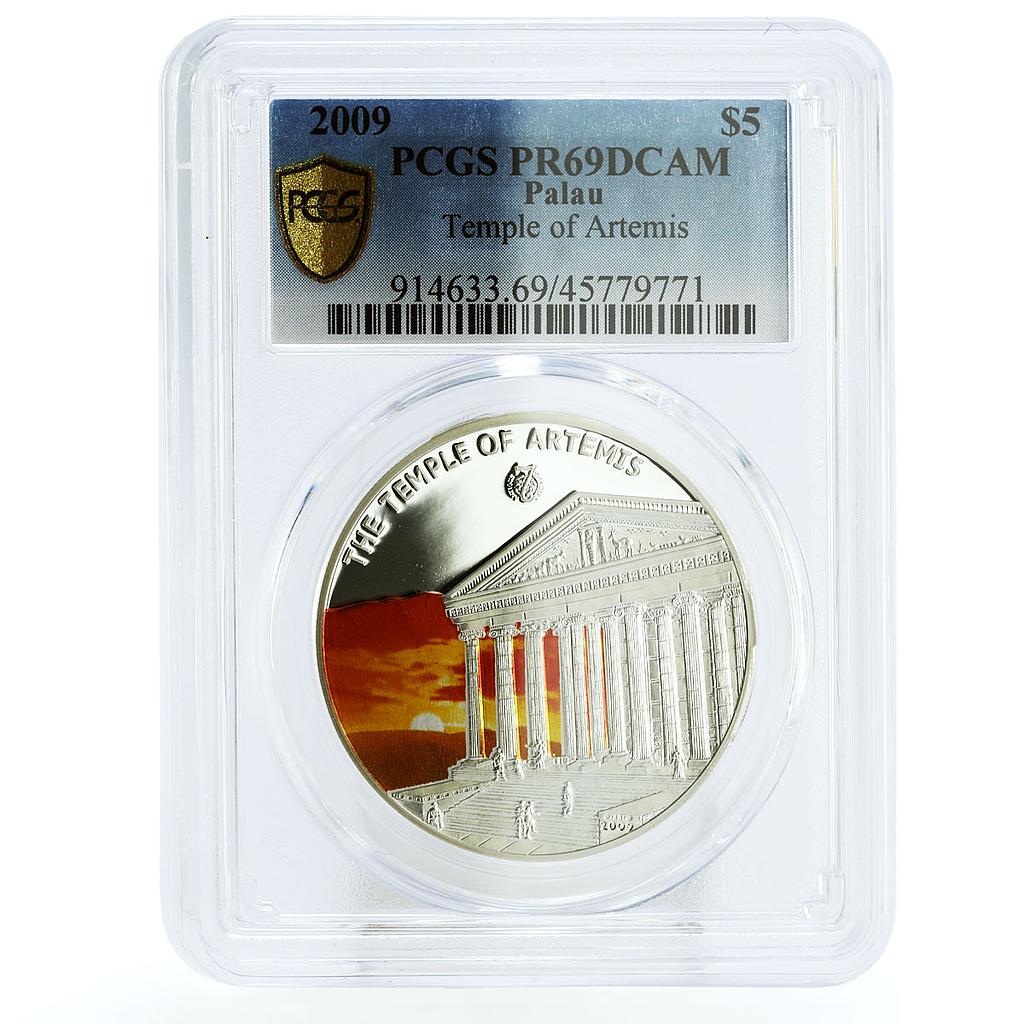 Palau 5 dollars World of Wonders Temple of Artemis PR69 PCGS silver coin 2009
