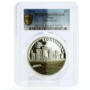 Palau 5 dollars World of Wonders Stonehenge Statues PR69 PCGS silver coin 2010