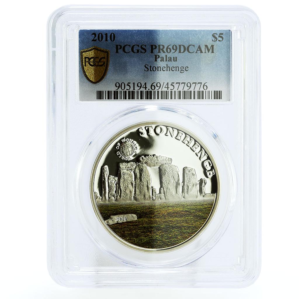 Palau 5 dollars World of Wonders Stonehenge Statues PR69 PCGS silver coin 2010