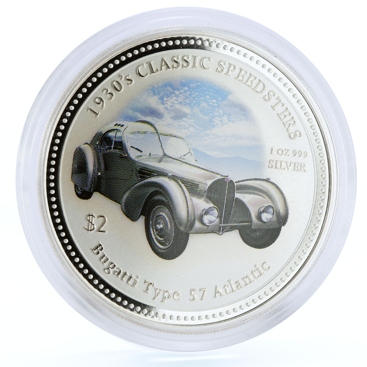 Cook Islands 2 dollars Bugatti Type 57 Atlantic Speedsters Cars silver coin 2006