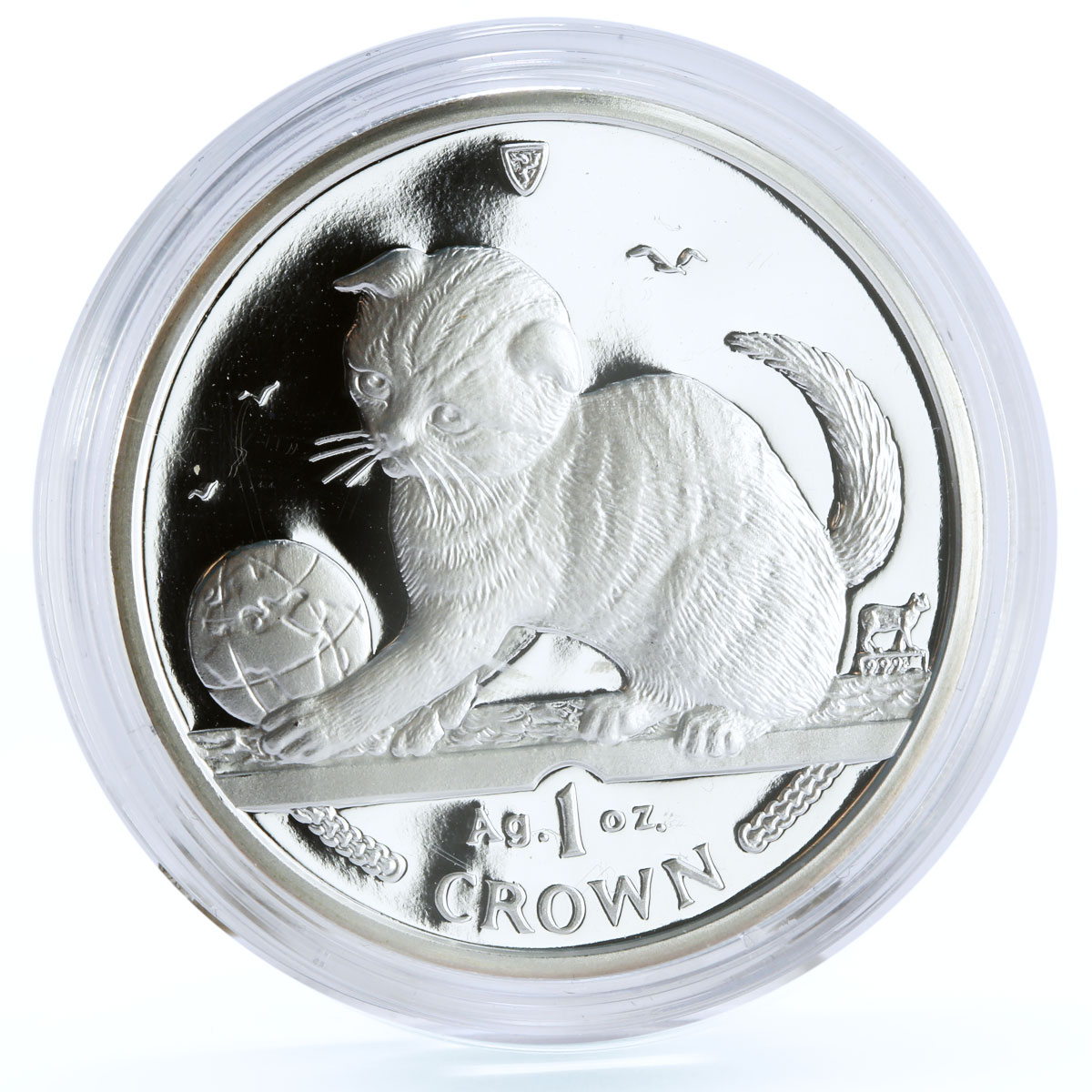 Isle of Man 1 crown Home Pets Scottish Fold Cat Animals proof silver coin 2000