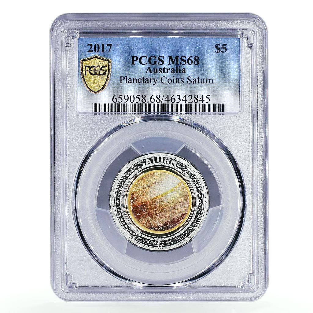 Australia 5 dollars Planetary Coin Saturn Space MS68 PCGS AlBronze coin 2017