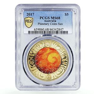 Australia 5 dollars Planetary Coin Sun Space Stars MS68 PCGS AlBronze coin 2017