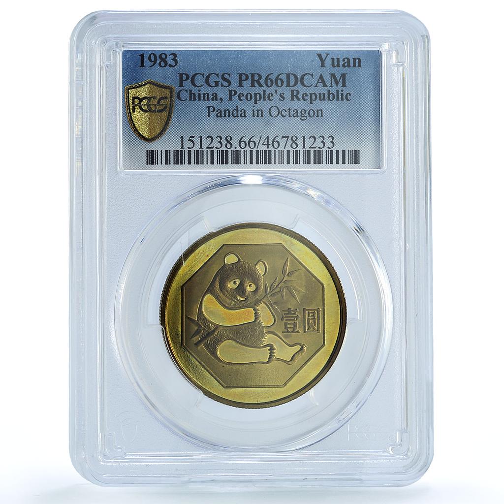 China 1 yuan Panda in Octagon Animals Fauna PR66 PCGS brass coin 1983 China 1 yuan Panda in Octagon Animals Fauna PR66 PCGS brass coin 1983