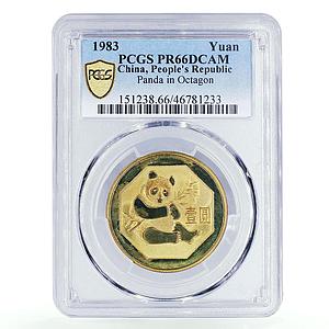 China 1 yuan Panda in Octagon Animals Fauna PR66 PCGS brass coin 1983