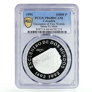 Colombia 10000 pesos Encounter of Two Worlds PR68 PCGS silver coin 1991