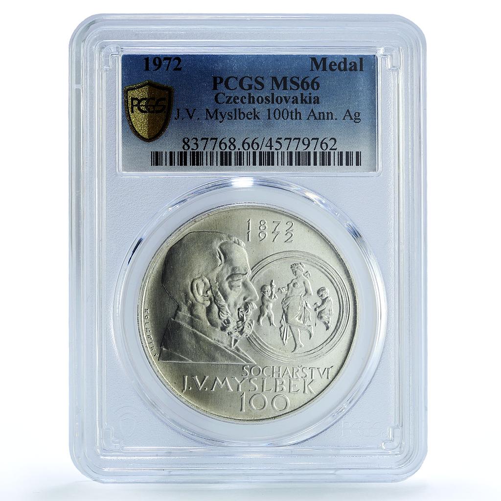 Czechoslovakia 100 Years Sculptor Josef Myslbek MS66 PCGS silver medal 1972 Czechoslovakia 100 Years Sculptor Josef Myslbek MS66 PCGS silver medal 1972