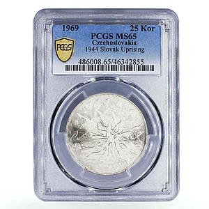 Czechoslovakia 25 korun 25 Years of Slovak Uprising MS65 PCGS silver coin 1969