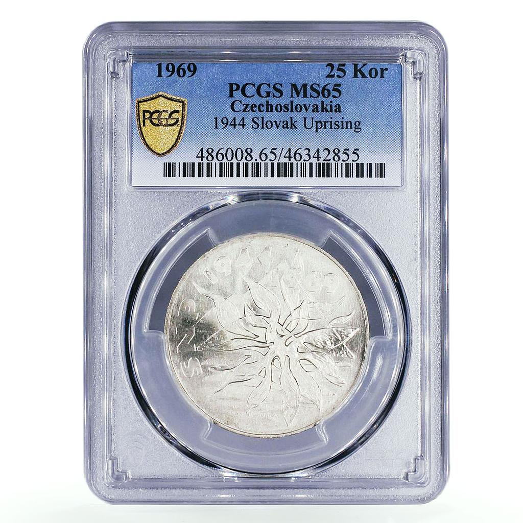 Czechoslovakia 25 korun 25 Years of Slovak Uprising MS65 PCGS silver coin 1969