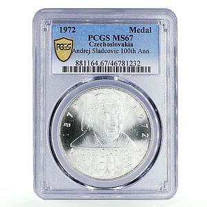 Czechoslovakia 100 Years Poet Andrej Sladcovic MS67 PCGS silver medal 1972