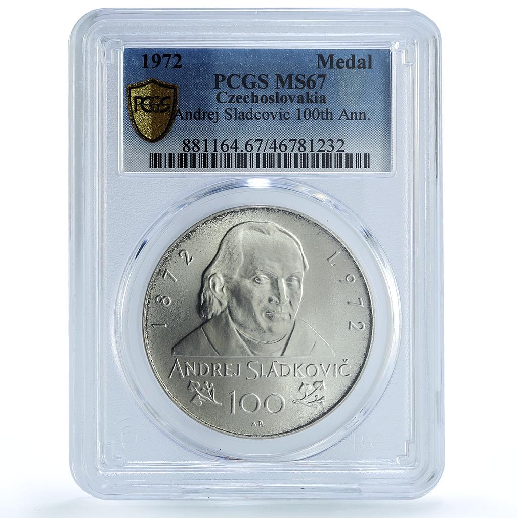 Czechoslovakia 100 Years Poet Andrej Sladkovic MS67 PCGS silver medal 1972 Czechoslovakia 100 Years Poet Andrej Sladkovic MS67 PCGS silver medal 1972