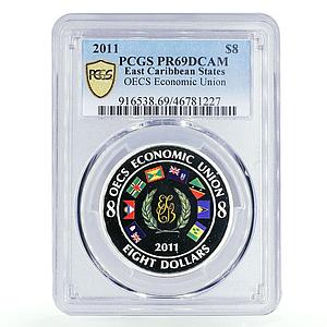 East Caribbean States 8 dollars OECS Economic Union PR69 PCGS silver coin 2011
