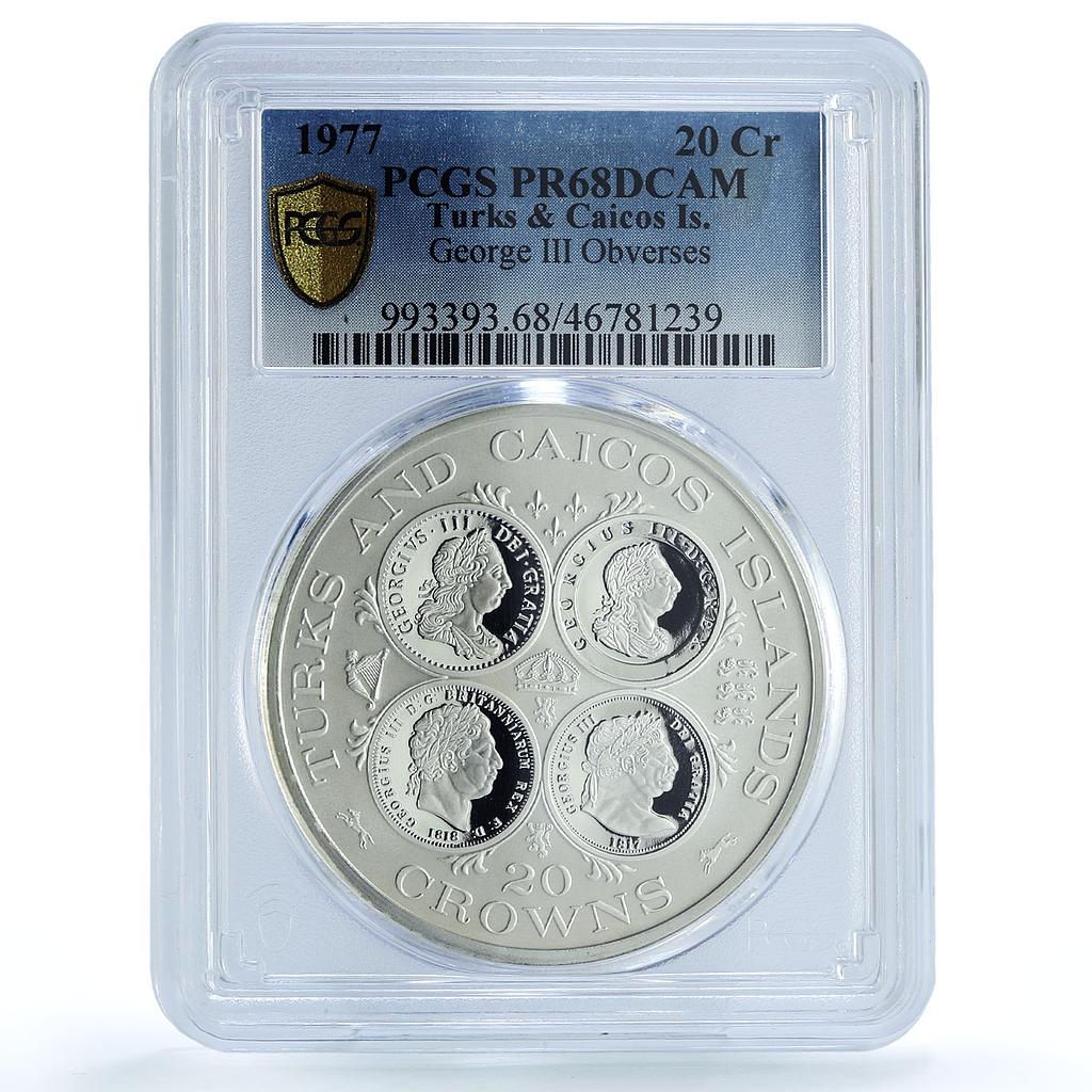 Turks and Caicos Islands 20 crowns George III PR68 PCGS silver coin 1977 Turks and Caicos Islands 20 crowns George III PR68 PCGS silver coin 1977
