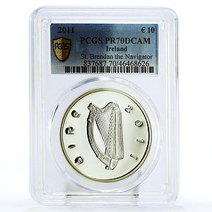 Ireland 10 euro St Brendan the Navigator Ship Boat PR70 PCGS silver coin 2011