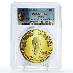 Jordan 5 dinars Abdullah II Millennium Baptism Jesus PL69 PCGS brass coin 2000