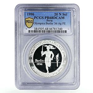 Peru 20 soles Berlin Olympic Games Torchrunner PR68 PCGS probe Ag coin 1996