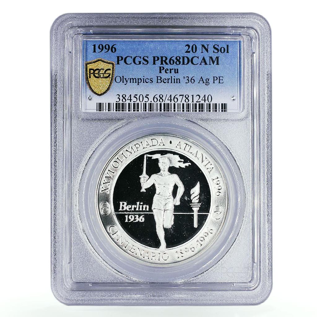 Peru 20 soles Berlin Olympic Games Torchrunner PR68 PCGS probe Ag coin 1996
