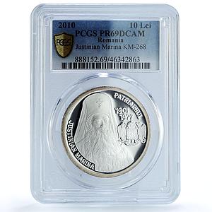 Romania 10 lei Romanian Orthodox Justinian Marina PR69 PCGS silver coin 2010