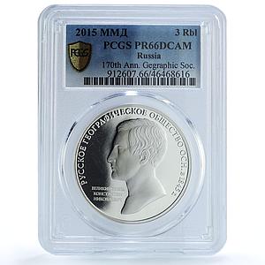 Russia 3 rubles Geographic Society Duke Constantine PR66 PCGS silver coin 2015