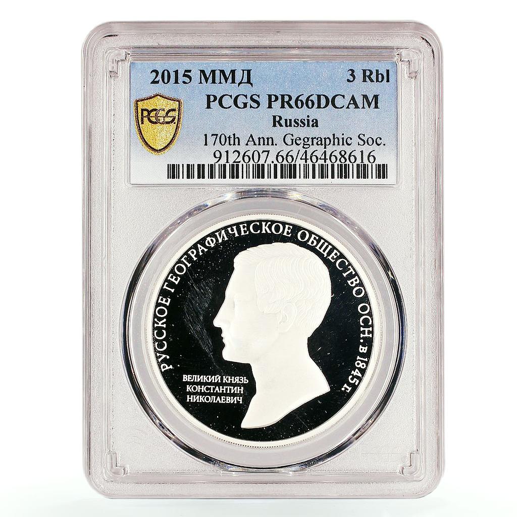 Russia 3 rubles Geographic Society Duke Constantine PR66 PCGS silver coin 2015