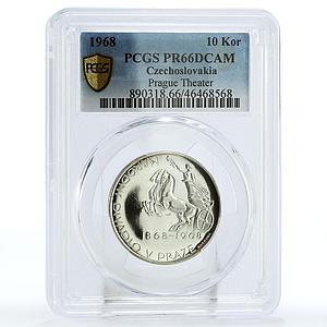 Czechoslovakia 10 korun Prague Theater Godess Chariot PR66 PCGS silver coin 1968