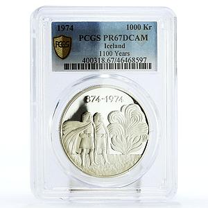 Iceland 1000 kronur 1100 Anniversary First Settlement PR67 PCGS silver coin 1974