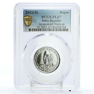 India 1 rupee 200 Years Jaya Prakash Narayan Politics PL67 PCGS CuFe coin 2002
