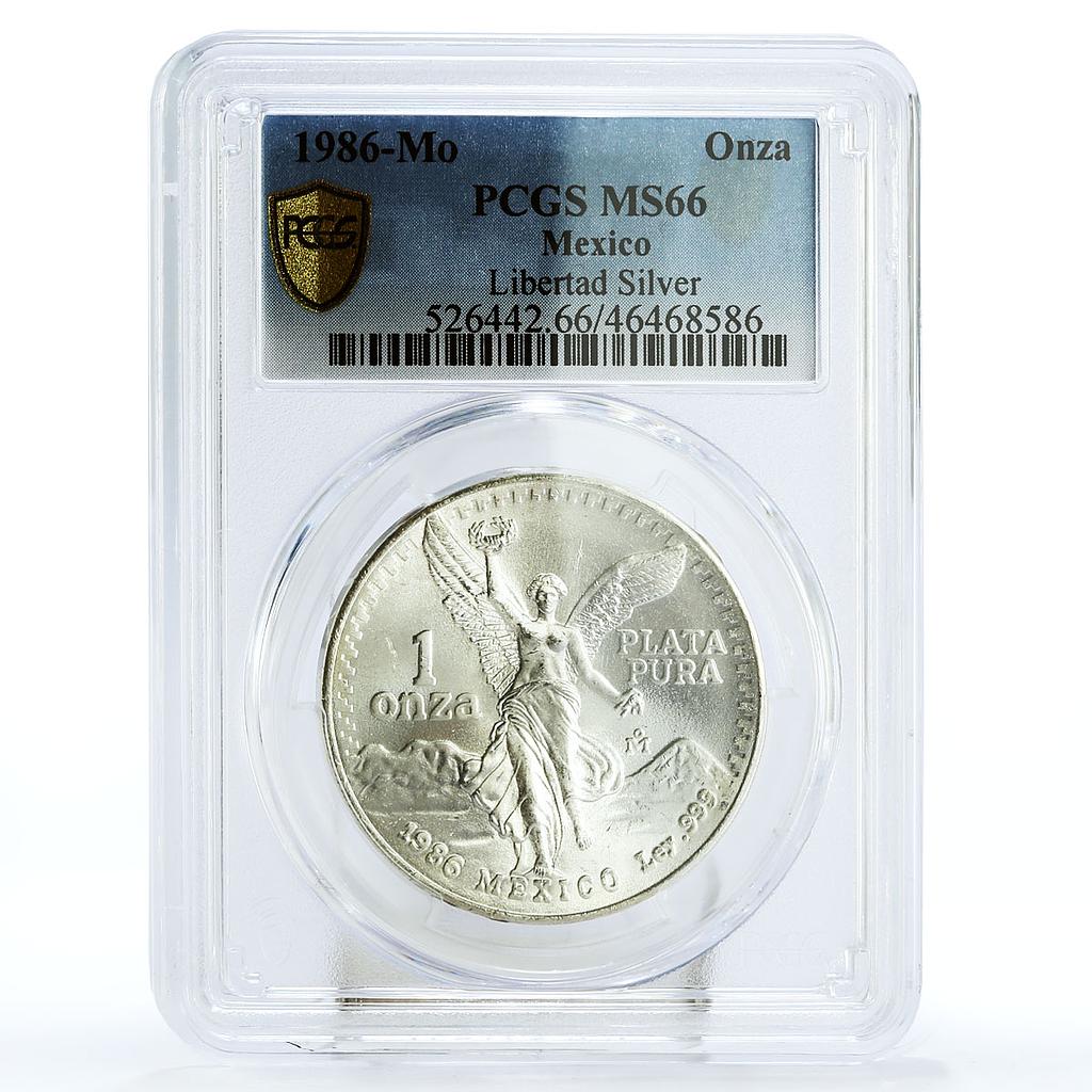 Mexico 1 onza Libertad Angel of Independence MS66 PCGS silver coin 1986