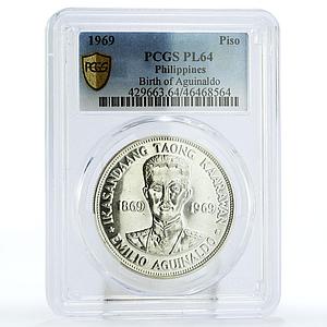Philippines 1 piso Birth of Emilio Aguinaldo PL64 PCGS silver coin 1969