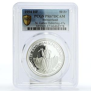 Switzerland 50 francs St Gallen Shooting Festival Bear PR67 PCGS Ag coin 1994