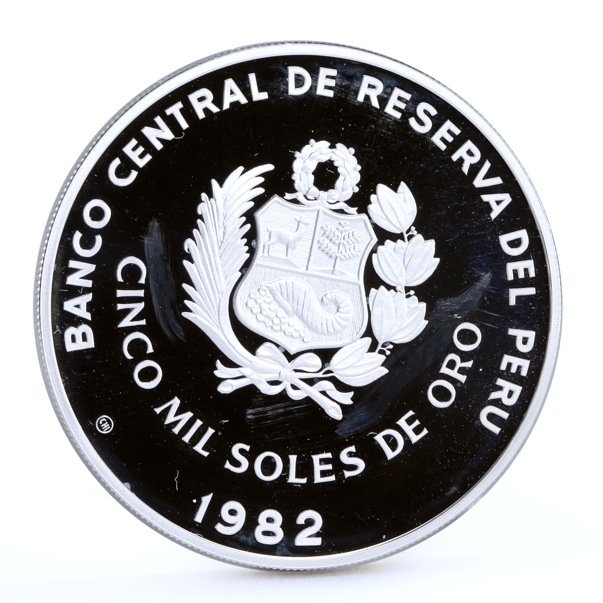 Peru 5000 soles Football World Cup in Spain Players on Field silver coin 1982