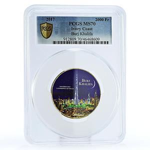 Ivory Coast 2000 francs Burj Khalifa Architecture MS70 PCGS silver coin 2017