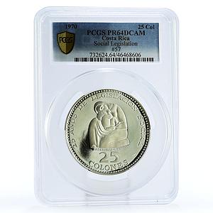 Costa Rica 25 colones Legislation Maternidad Sculpture PR64 PCGS Ag coin 1970